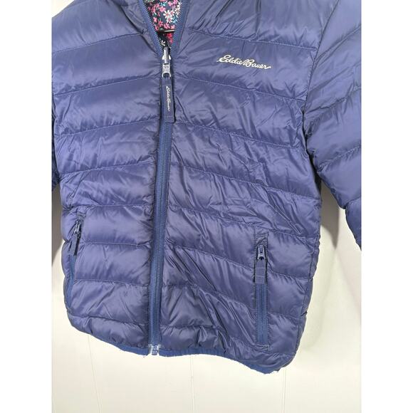 Eddie Bauer Reversible Down Puffer Jacket Toddler Girl XS 5/6 Winter Coat Floral - Picture 4 of 13